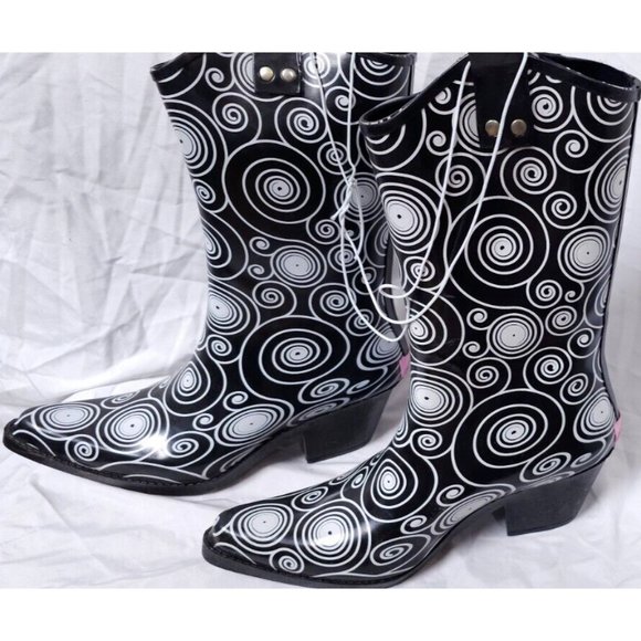 BLAZIN ROXX Layla Sz 7 Rain Boots Black White Outdoor Chore Cowgirl Boot 58106 - Picture 4 of 16